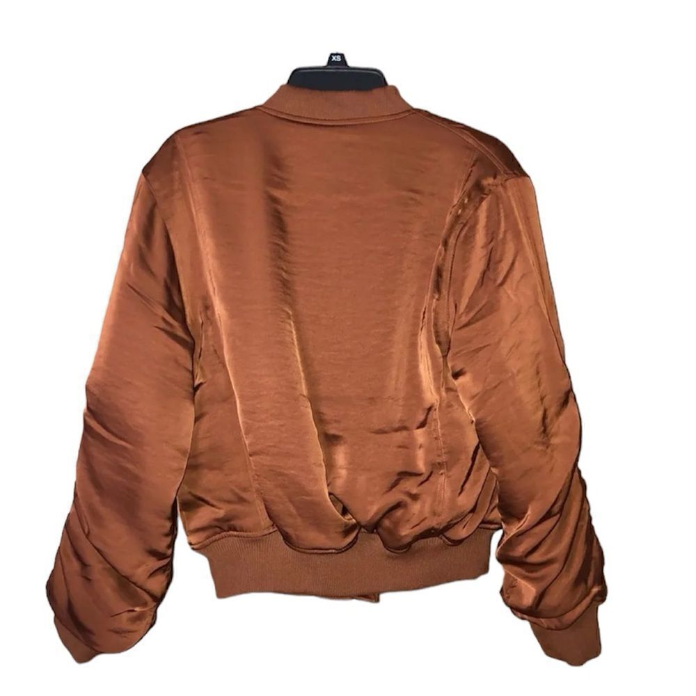 NWT House of Harlow 1960 satin ruched copper brown bomber jacket size L HOLIDAY - Picture 7 of 12